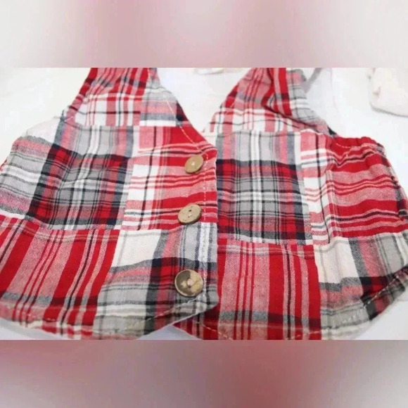 Cachcach Vintage Baby Boy Onsie with red checkered vest & black bowtie 9M Dressy - Picture 4 of 12